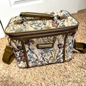 1990s VINTAGE JORDACHE Floral Tapestry Travel Makeup Bag Duffle Carry-on